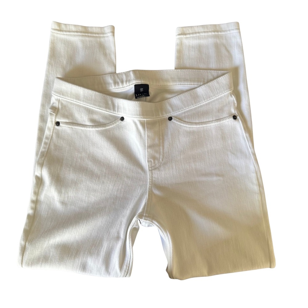 HUE White Denim Leggings Pull On Jeggings Size S Excellent